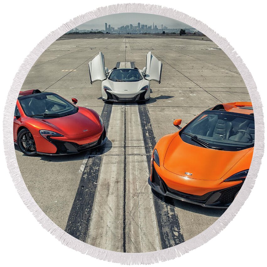Mclaren Round Beach Towel featuring the photograph #McLaren #650S #Party by ItzKirb Photography