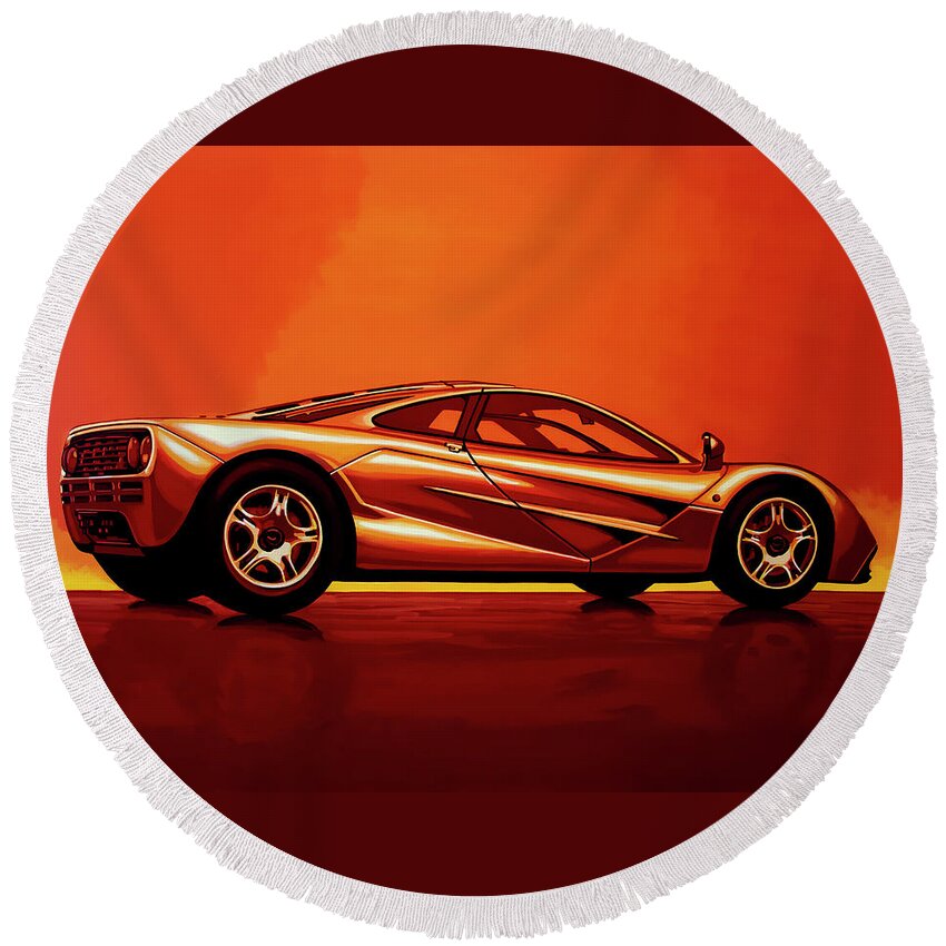Mclaren F1 Round Beach Towel featuring the painting McLaren F1 1994 Painting by Paul Meijering