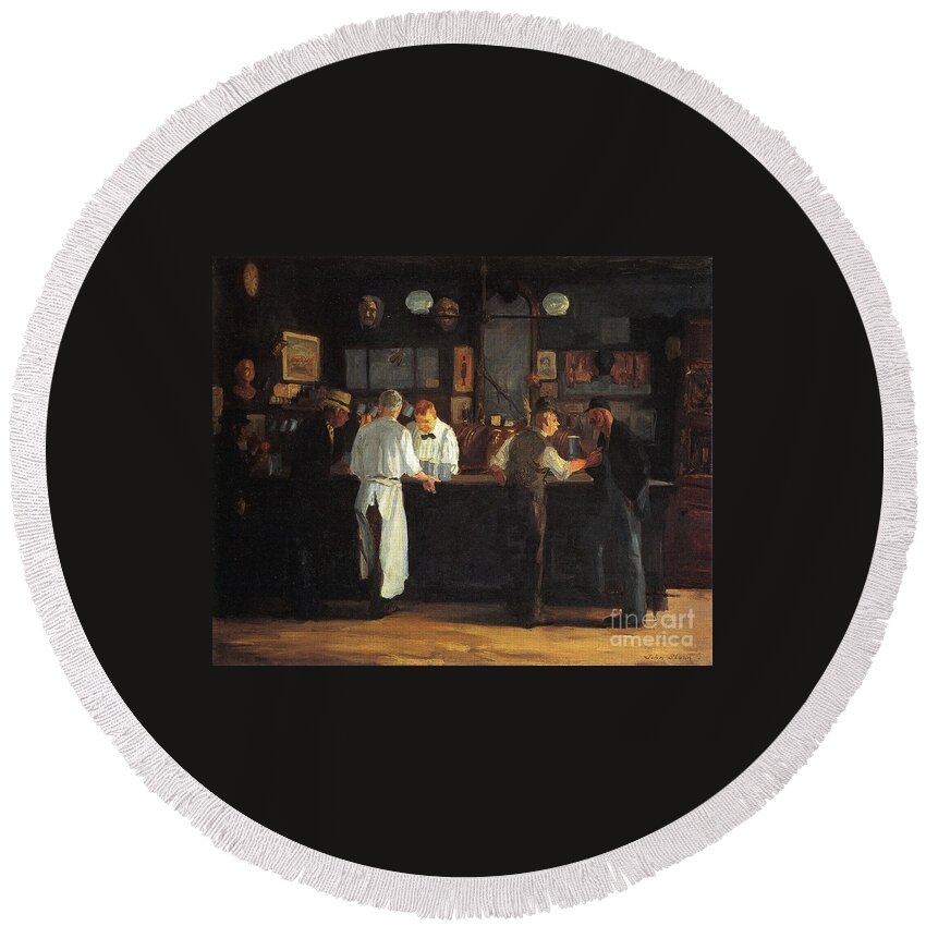 John French Sloan Round Beach Towel featuring the painting McSorley's Bar by MotionAge Designs