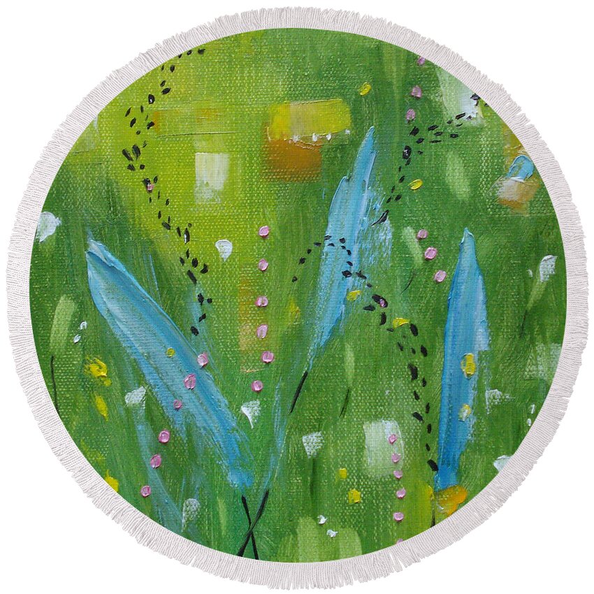 Abstract Round Beach Towel featuring the painting Meadow Musing by Judith Rhue