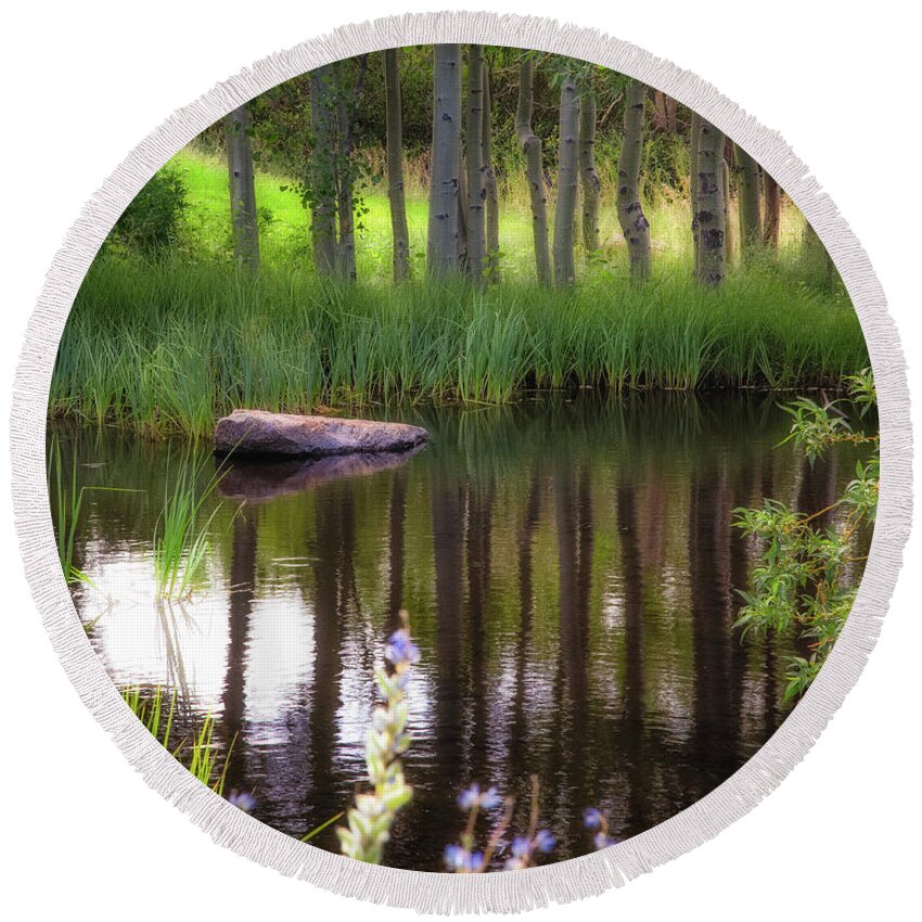 Meadow Round Beach Towel featuring the photograph Meadow Pond by Anthony Michael Bonafede