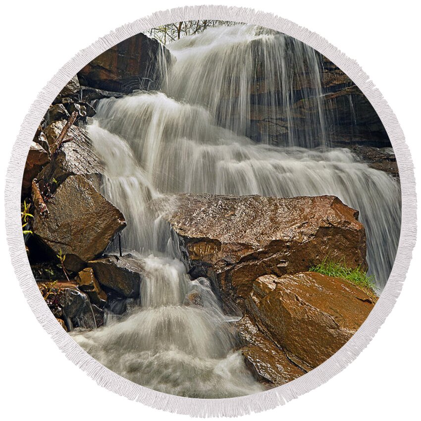 Waterfall Round Beach Towel featuring the photograph Meandering Beauty by Lisa Lambert-Shank