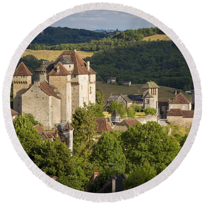 France Round Beach Towel featuring the photograph Medieval Town - Curemont by Brian Jannsen