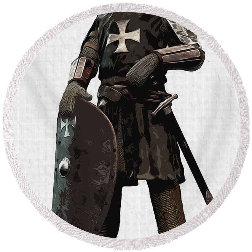 Medieval Infantry Round Beach Towel featuring the painting Medieval Warrior - 06 by AM FineArtPrints