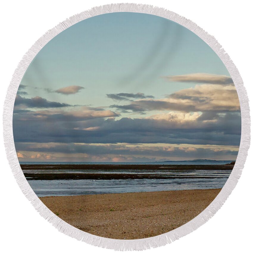 Meditation Round Beach Towel featuring the photograph Meditation in the coming dusk. by Elena Perelman