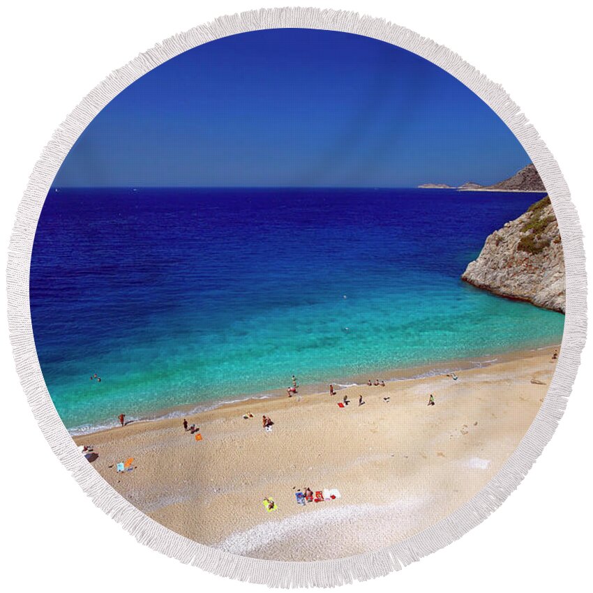 Mediterranean Sea Round Beach Towel featuring the photograph Mediterranean Sea Beach by Sally Weigand