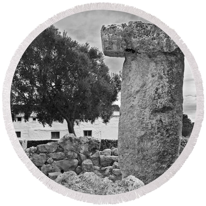 Nobody Round Beach Towel featuring the photograph Megalithic building Taula in Binisafua Menorca Bronze age by Pedro Cardona Llambias