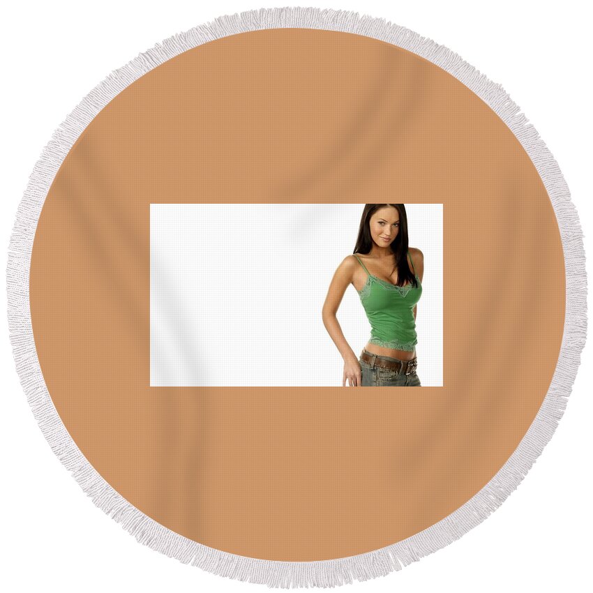Megan Fox Round Beach Towel featuring the photograph Megan Fox by Jackie Russo