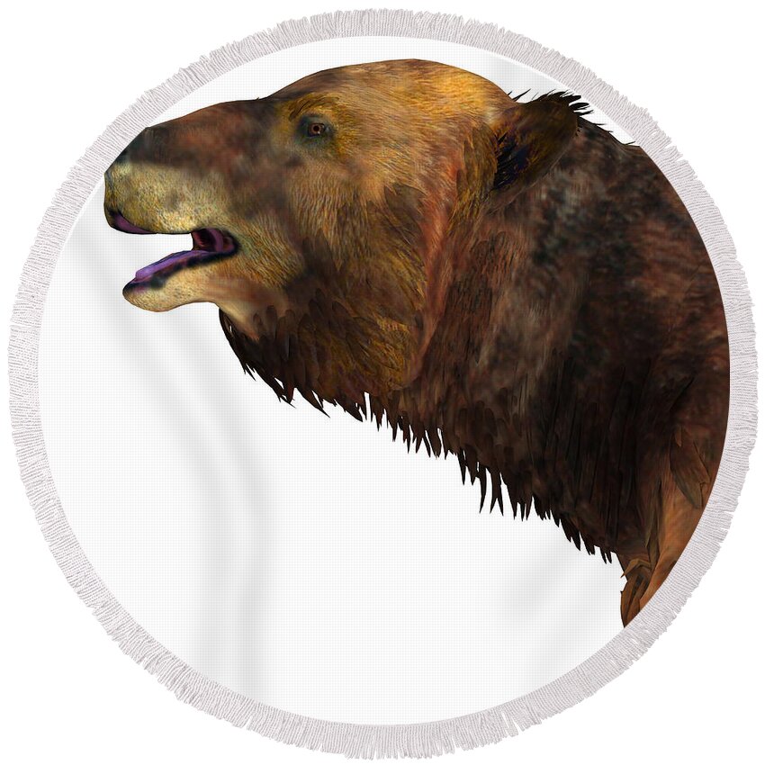 Megatherium Round Beach Towel featuring the painting Megatherium Sloth Head by Corey Ford