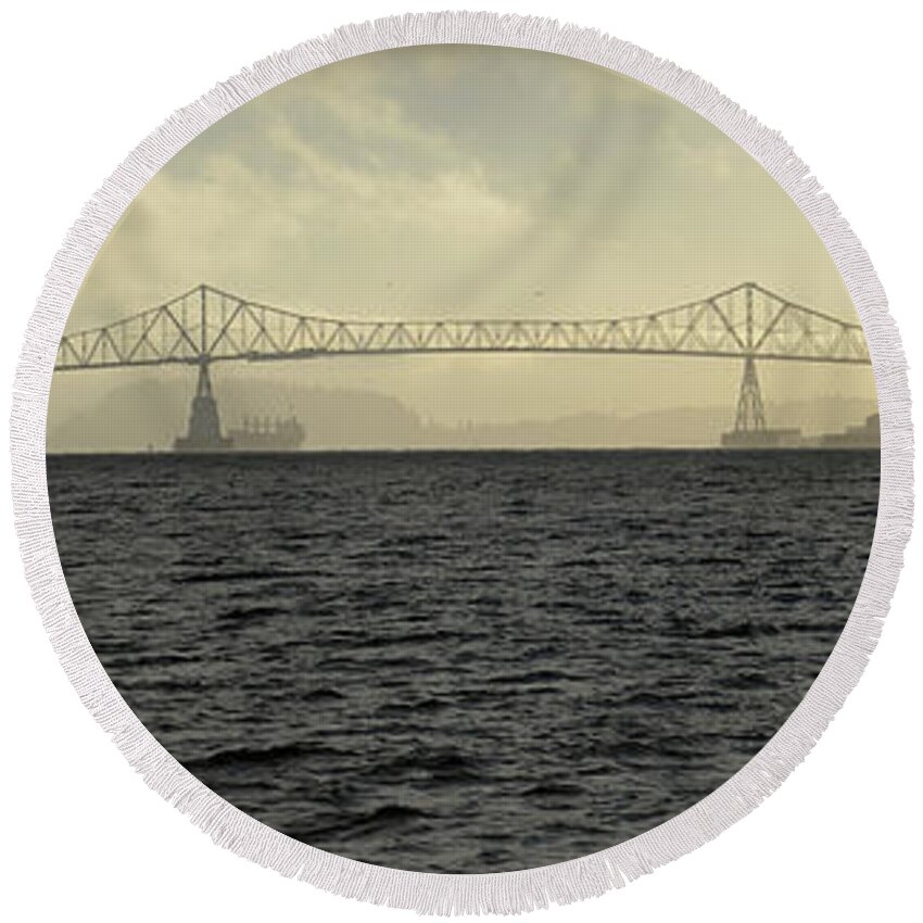 Denise Bruchman Round Beach Towel featuring the photograph Megler in the Mist by Denise Bruchman