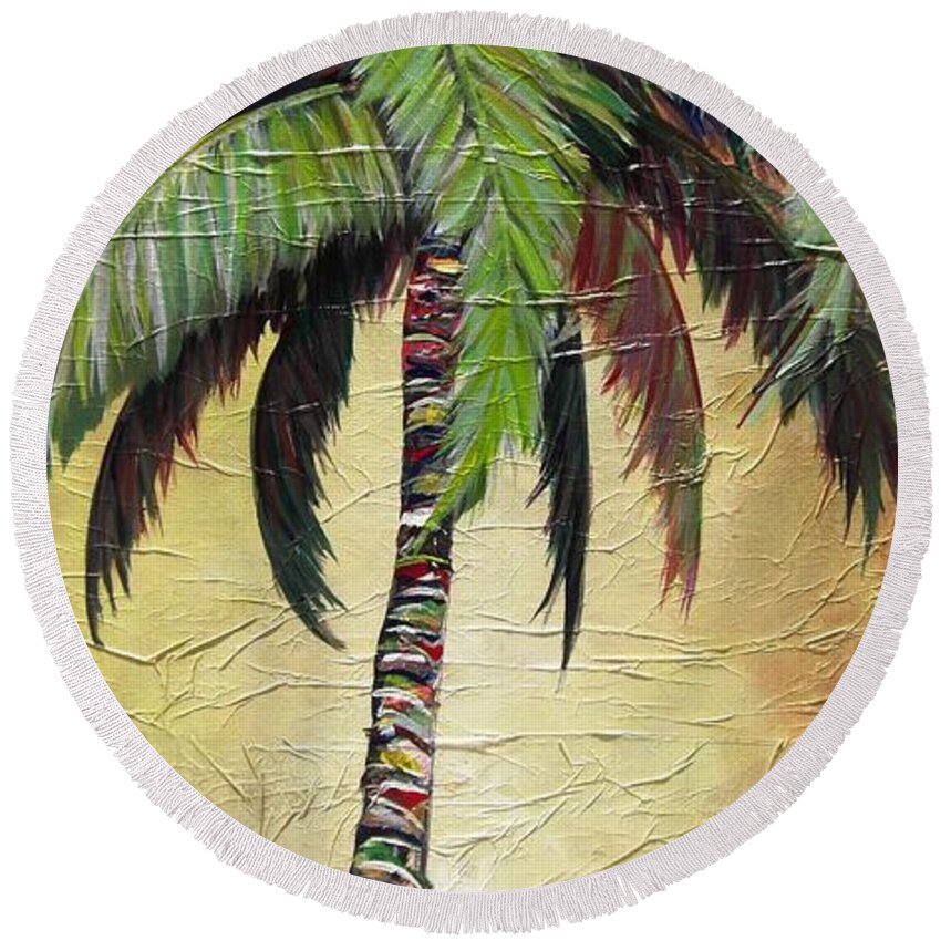 Yellow Round Beach Towel featuring the painting Mellow Palm I by Kristen Abrahamson
