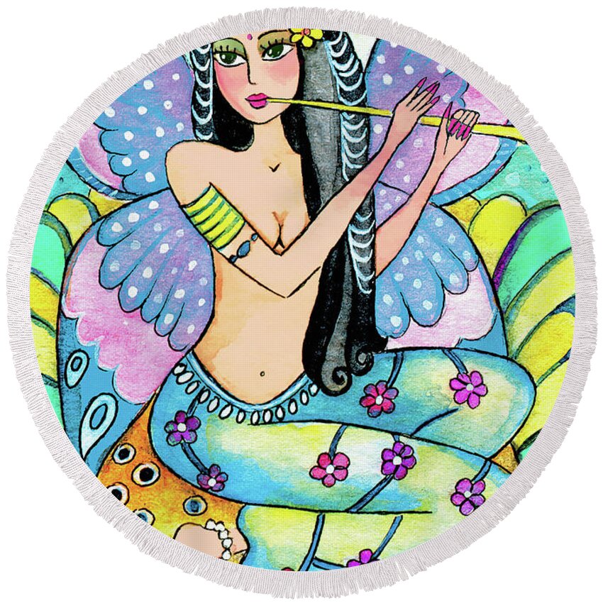 Fairy Dancer Round Beach Towel featuring the painting Melody of Asmara by Eva Campbell