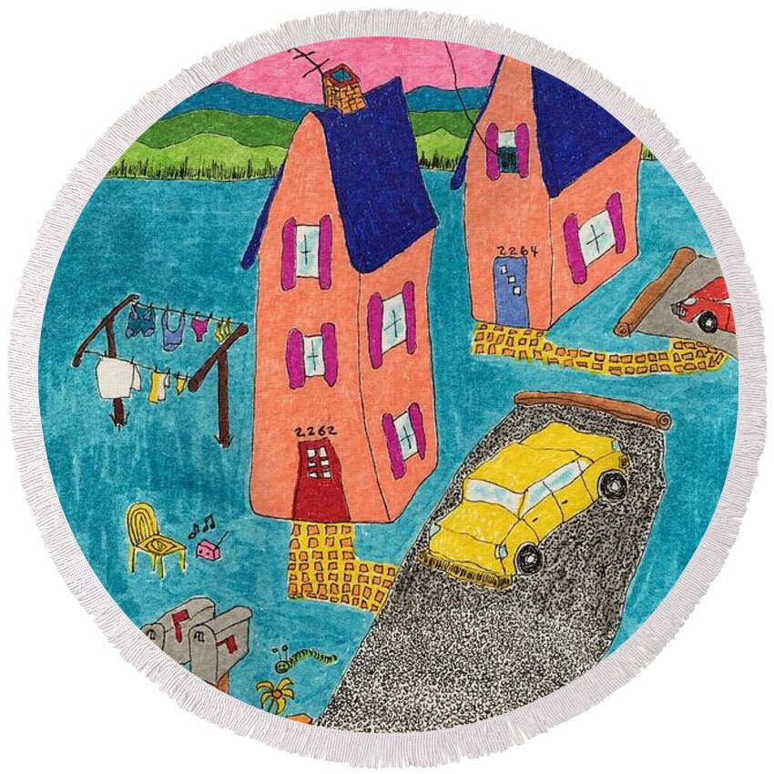  Round Beach Towel featuring the painting Melon Houses by Lew Hagood