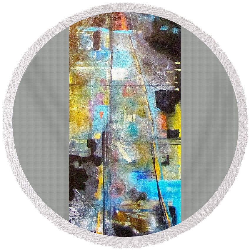 Abstract Round Beach Towel featuring the painting Memorial by Barbara O'Toole