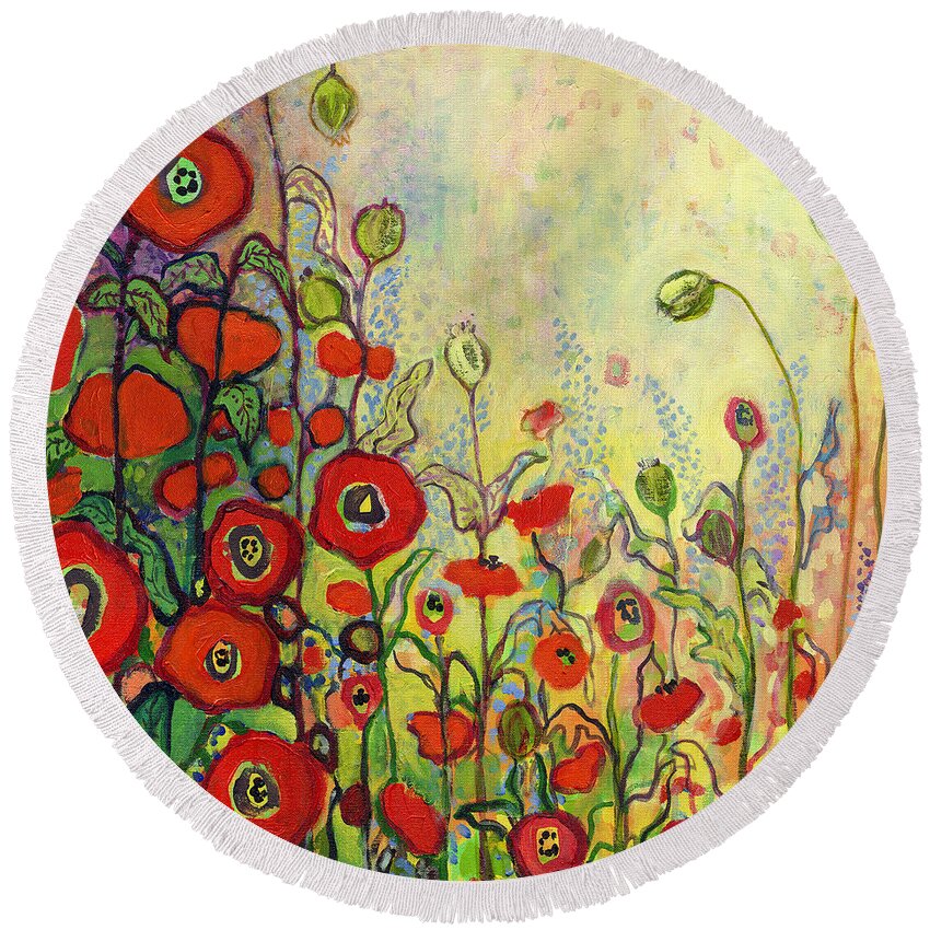 Poppy Round Beach Towel featuring the painting Memories of Grandmother's Garden by Jennifer Lommers