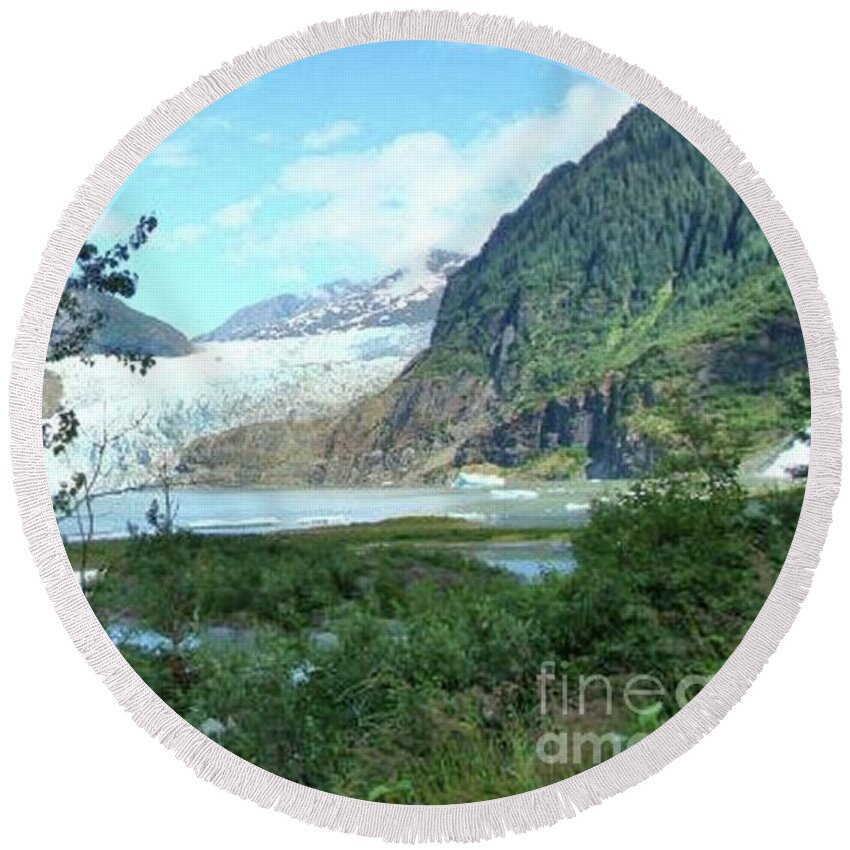 Mendenhall Round Beach Towel featuring the photograph Mendenhall Glacier View from Path by Janette Boyd
