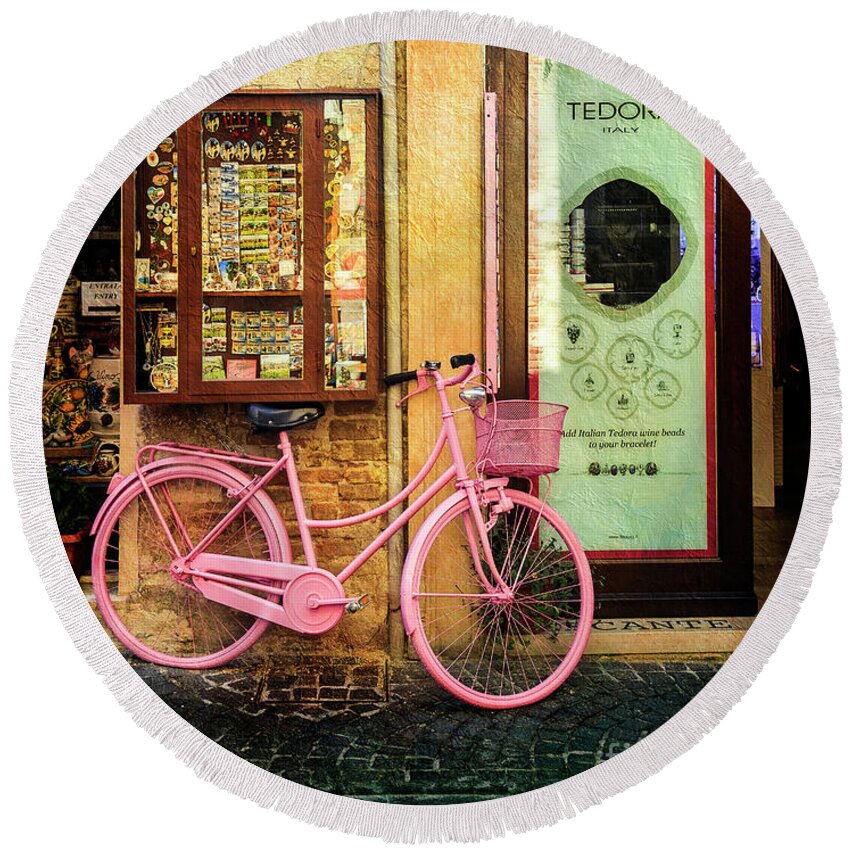 Bicycle Round Beach Towel featuring the photograph Mercante Tedora Bicycle by Craig J Satterlee