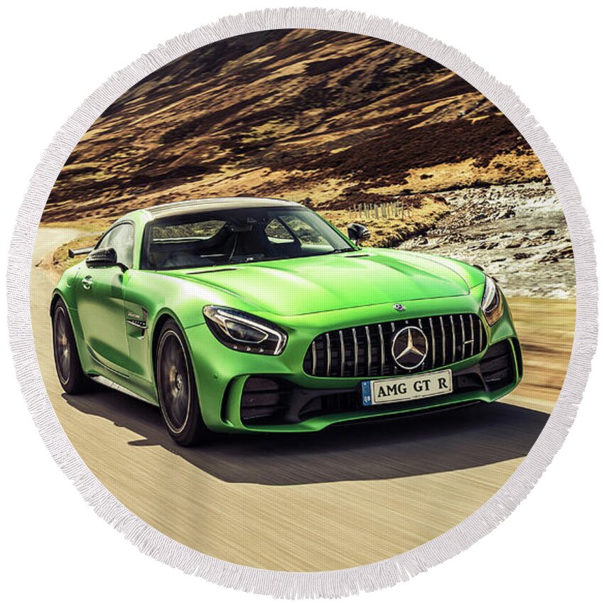Mercedes Round Beach Towel featuring the photograph Mercedes A M G G T R by Movie Poster Prints