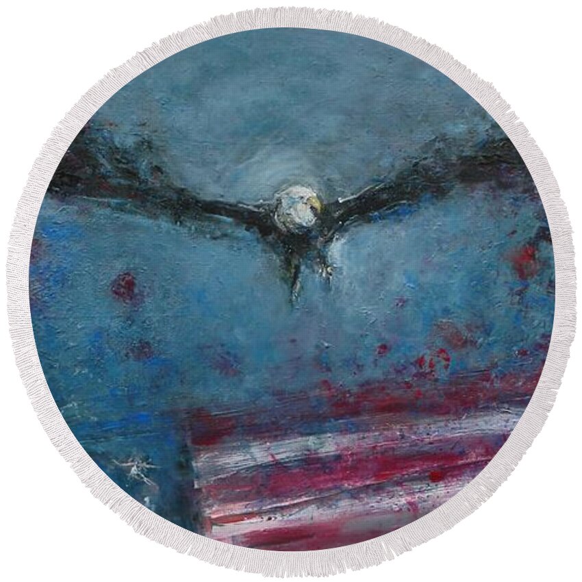 America Round Beach Towel featuring the painting 'Merica by Dan Campbell