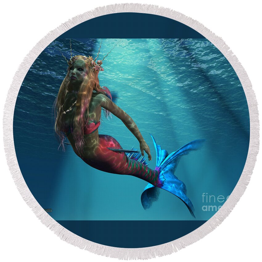Mermaid Round Beach Towel featuring the painting Mermaid of the Ocean by Corey Ford