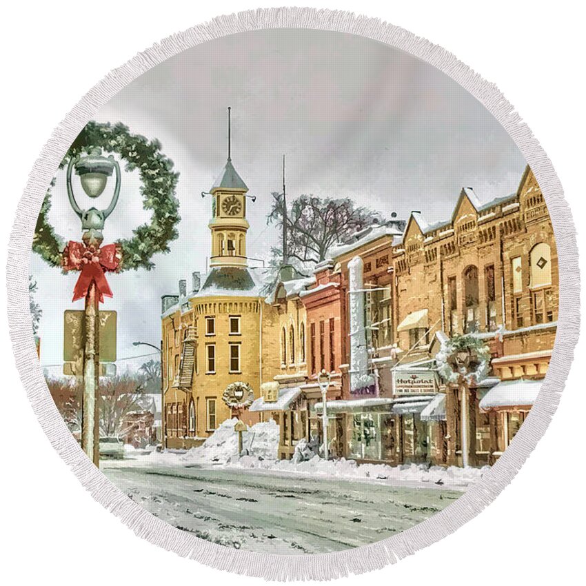 Melotte Round Beach Towel featuring the photograph Merry Christmas - Columbus by Rod Melotte
