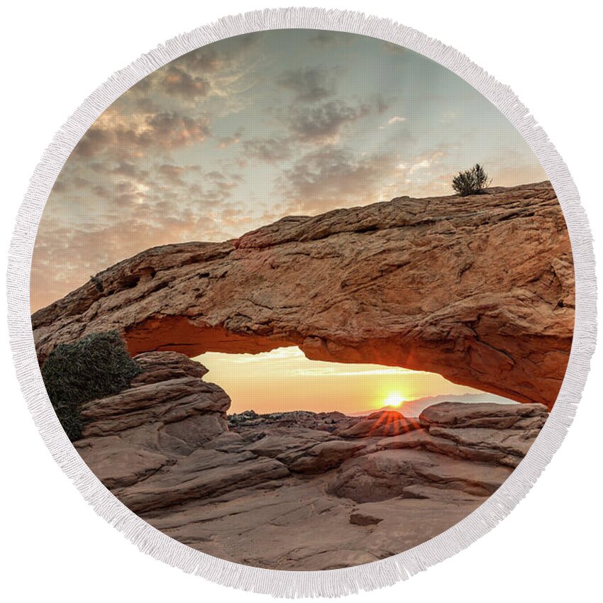 Canyonlands Round Beach Towel featuring the photograph Mesa Arch at Sunrise by Kyle Lee