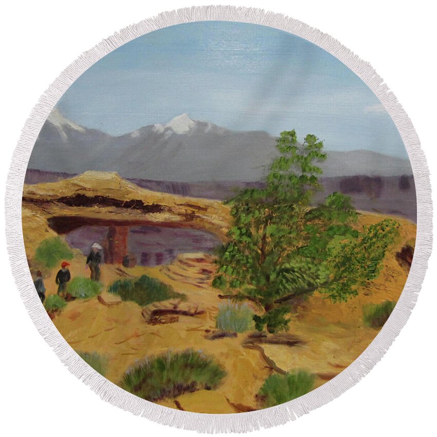Mesa Arch Round Beach Towel featuring the painting Mesa Arch by Linda Feinberg