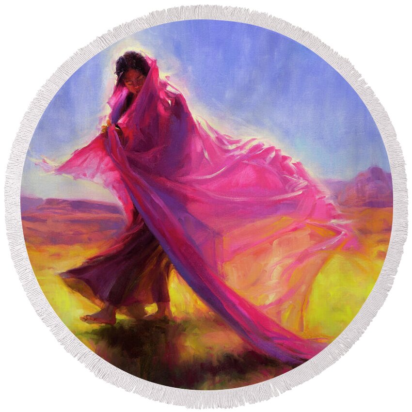 Southwest Round Beach Towel featuring the painting Mesa Walk by Steve Henderson