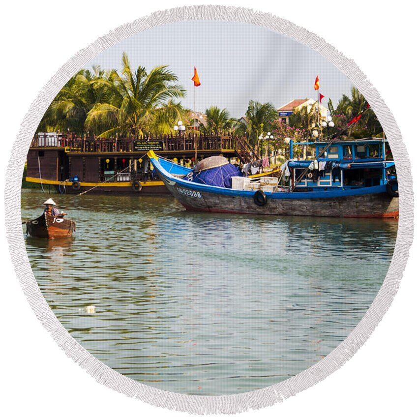 Hoi An Round Beach Towel featuring the photograph Messing About on the River by Rob Hemphill