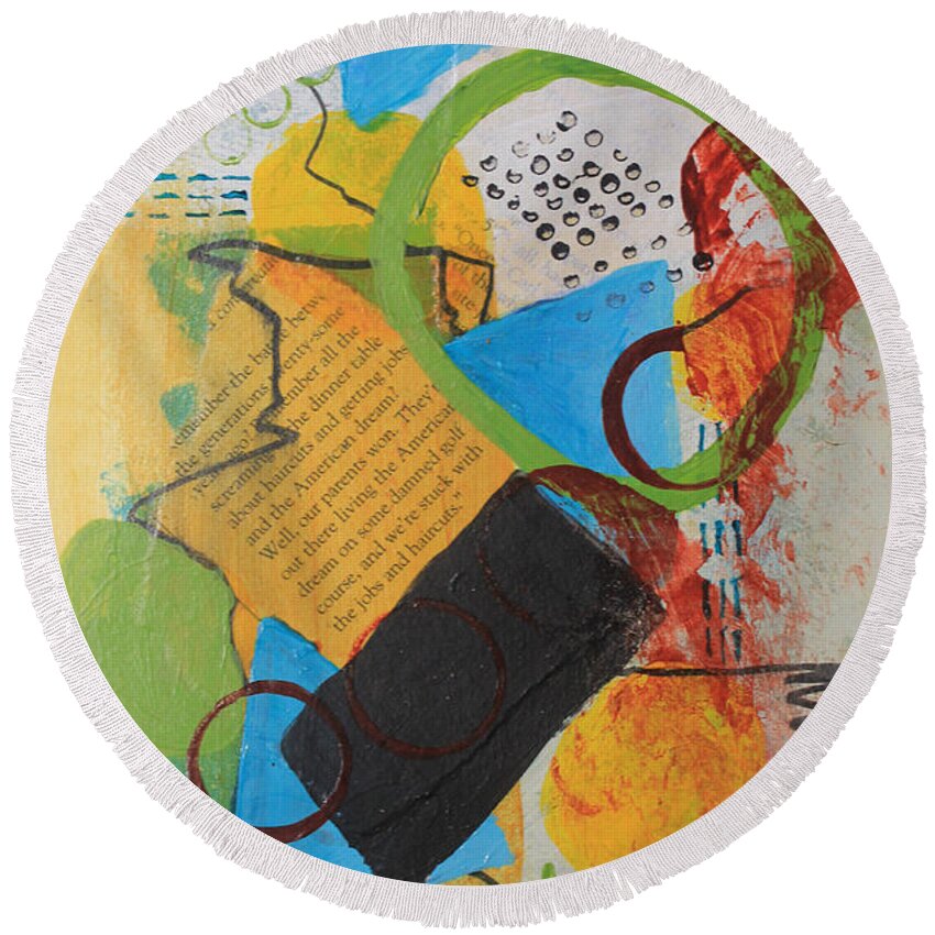 Abstract Round Beach Towel featuring the painting Messy Circles of Life by April Burton