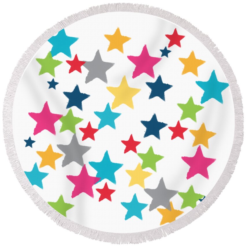 Stars Round Beach Towel featuring the painting Messy Stars- Shirt by Linda Woods