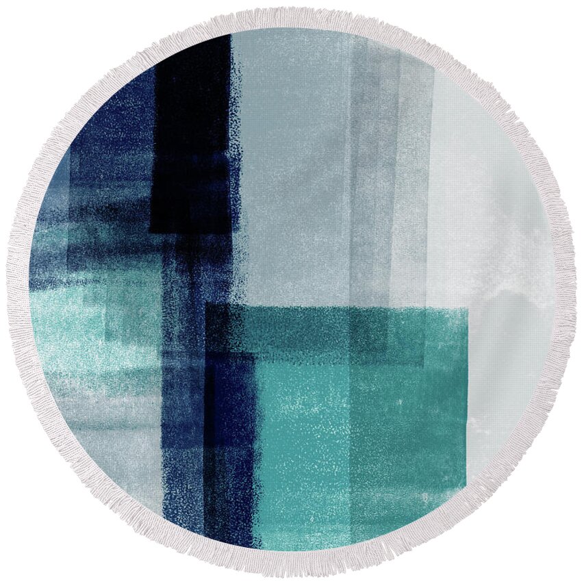 Abstract Round Beach Towel featuring the mixed media Mestro 5- Art by Linda Woods by Linda Woods