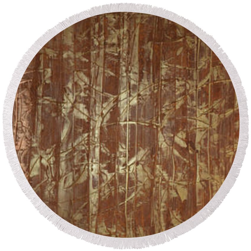 Bamboo Round Beach Towel featuring the painting Metallic Bamboo by Linda Bailey