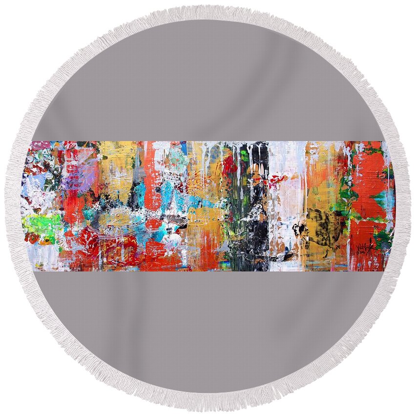 Abstract Round Beach Towel featuring the painting Metallic Winter by J Vincent Scarpace