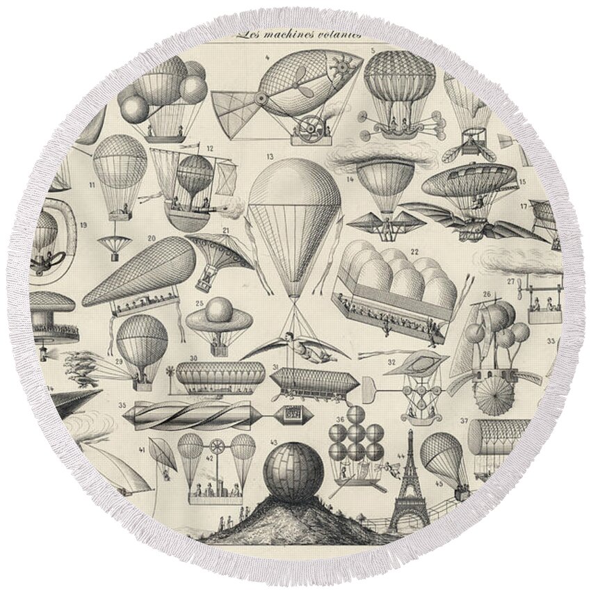 Vintage Round Beach Towel featuring the drawing History of Early Aeronautics by Vintage Pix