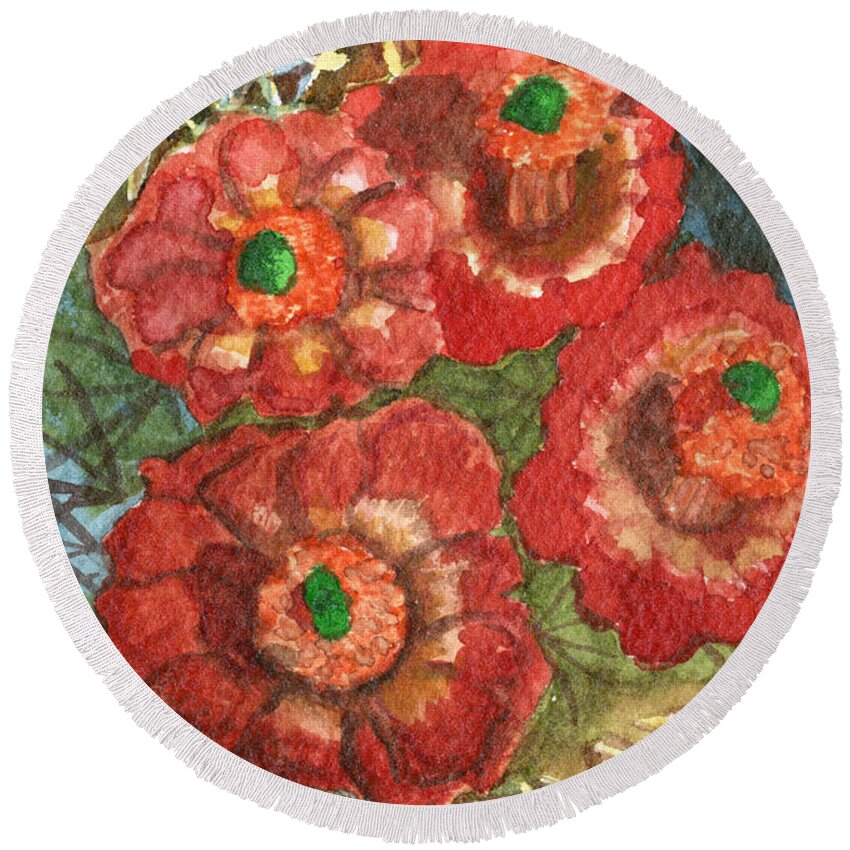 Orange Round Beach Towel featuring the painting Mexican Pincushion by Eric Samuelson