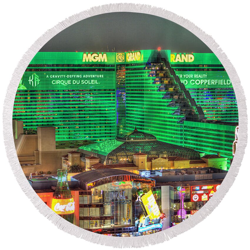 Mgm Grand Round Beach Towel featuring the photograph MGM Grand Las Vegas by Nicholas Grunas