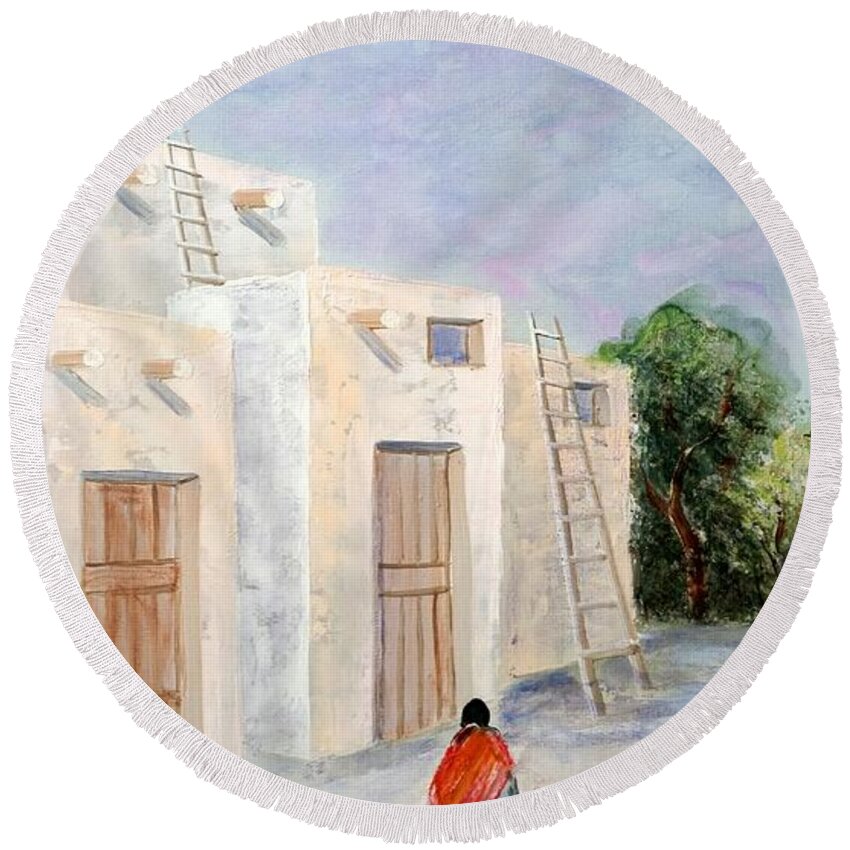 Landscape Round Beach Towel featuring the painting Mi Casa by Rosie Sherman