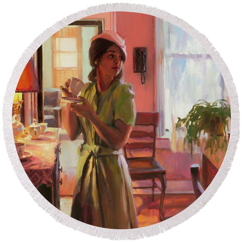 Nostalgia Round Beach Towel featuring the painting Midday Tea by Steve Henderson