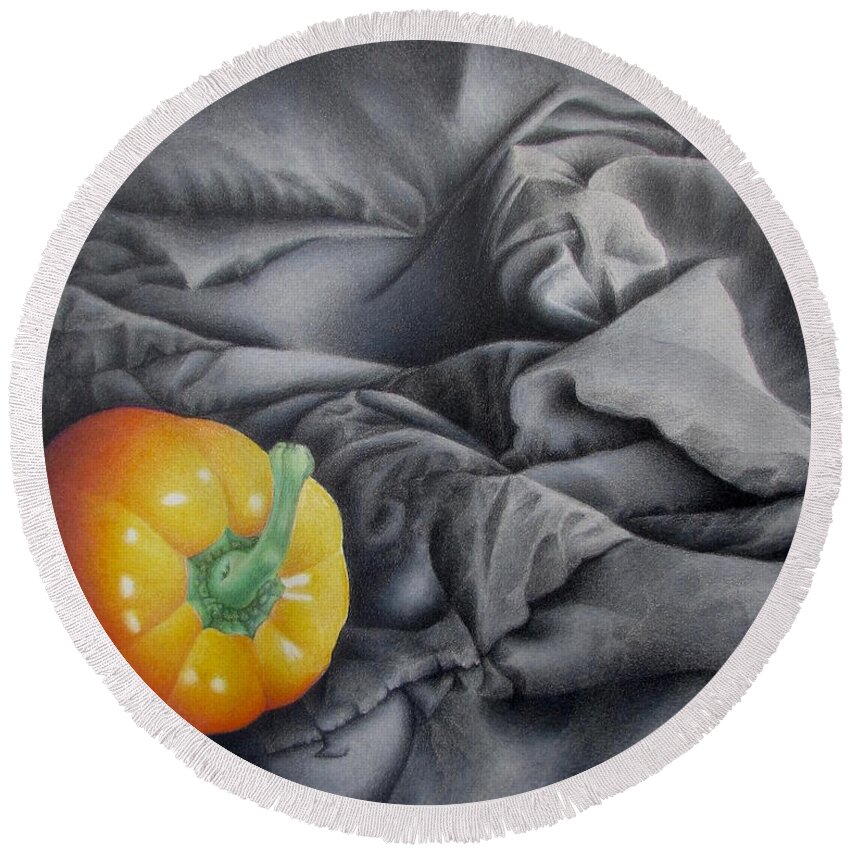 Vegetable Art Round Beach Towel featuring the drawing Mildly Yellow by Pamela Clements