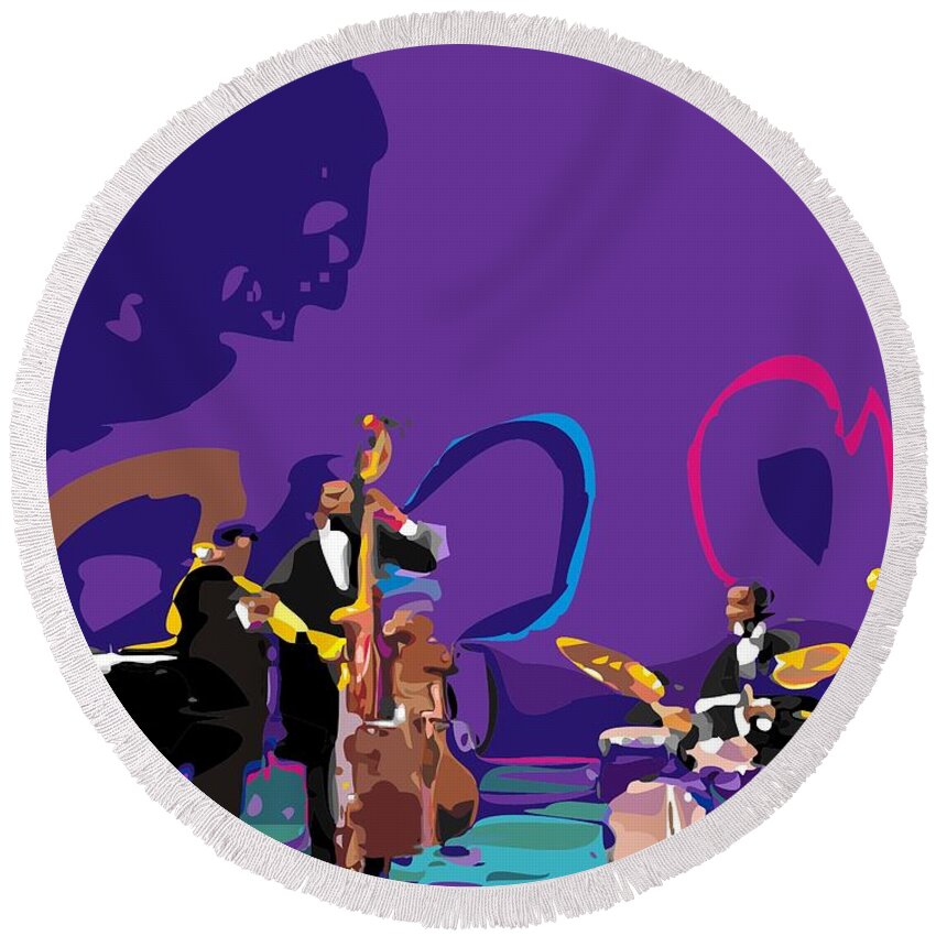 Portraits Round Beach Towel featuring the digital art The Miles Davis Quintet by Walter Neal