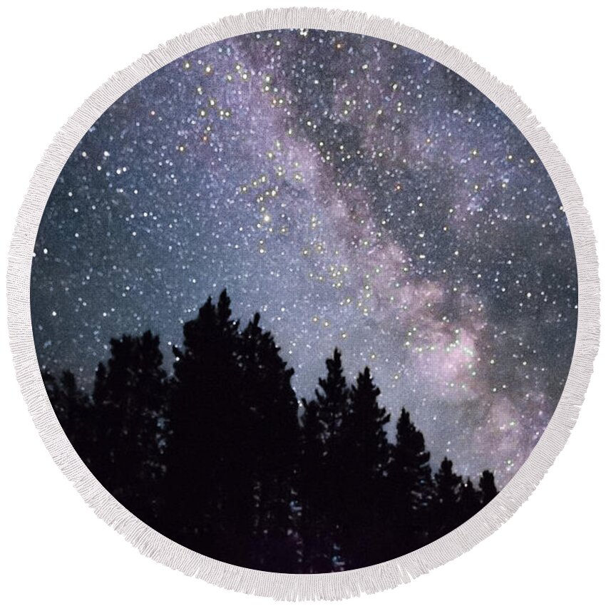 Dakota Round Beach Towel featuring the photograph Milky Way Above the Bighorns by Greni Graph