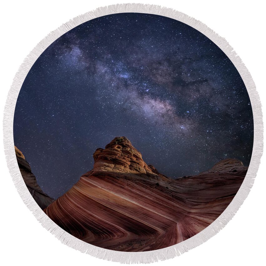 Milky Way Round Beach Towel featuring the photograph Milky Way and the Wave by Michael Ash