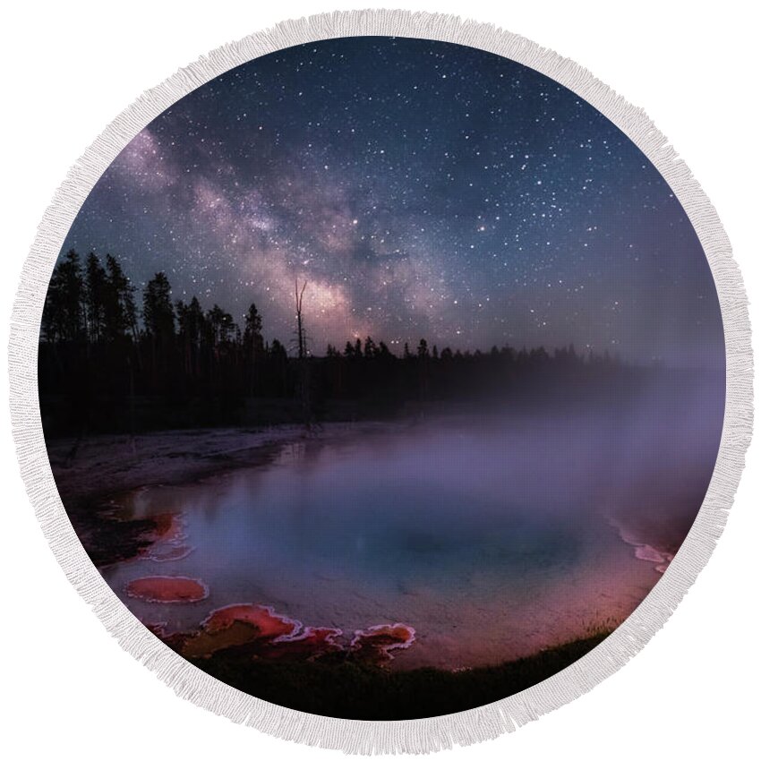 Milkyway Round Beach Towel featuring the photograph Milky Way in Yellowstone by Michael Ash