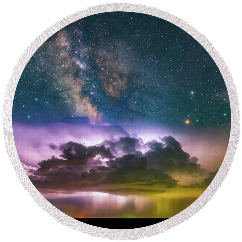Milky Way Round Beach Towel featuring the photograph Milky Way Monsoon by Darren White
