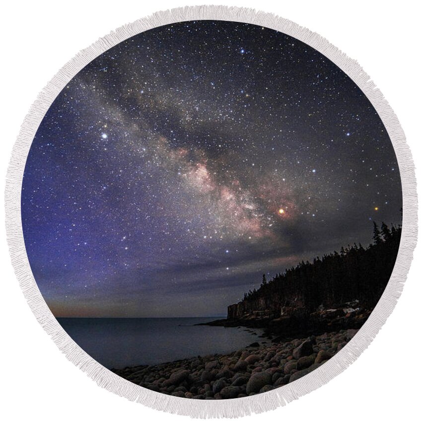 Milky Way Round Beach Towel featuring the photograph Milky Way Over Boulder Beach by John Meader