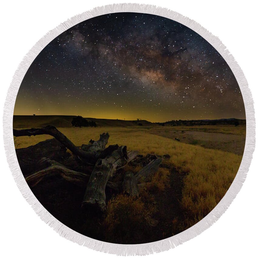 Tim Bryan Round Beach Towel featuring the photograph Milky Way over the Canyon Ranch by Tim Bryan