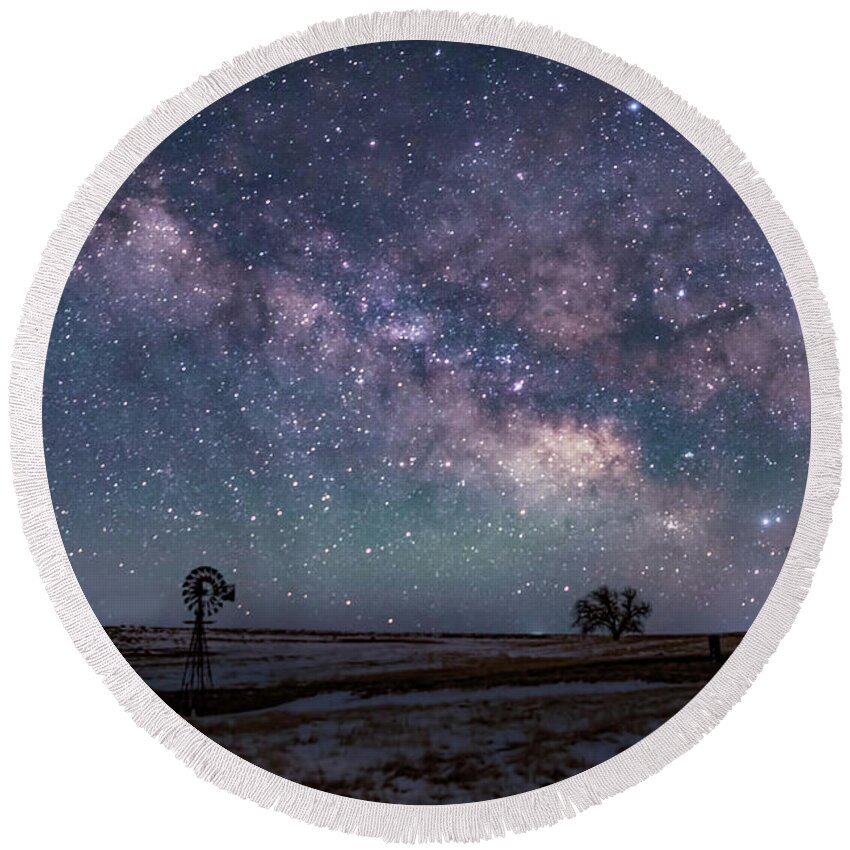 Categories Round Beach Towel featuring the photograph Milky Way Over the Prairie by Dawn Key