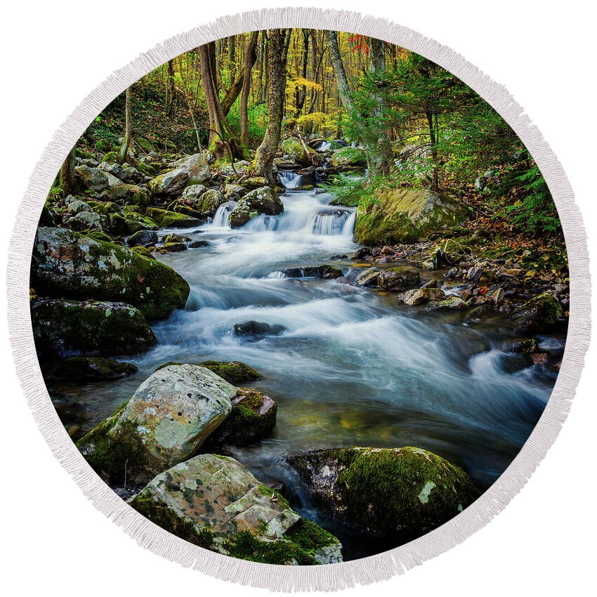 Landscape Round Beach Towel featuring the photograph Mill Creek in Fall #3 by Joe Shrader