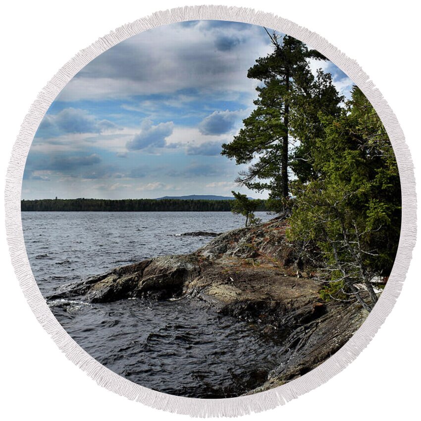 Nature Round Beach Towel featuring the photograph Millonocket Lake Shore by Skip Willits